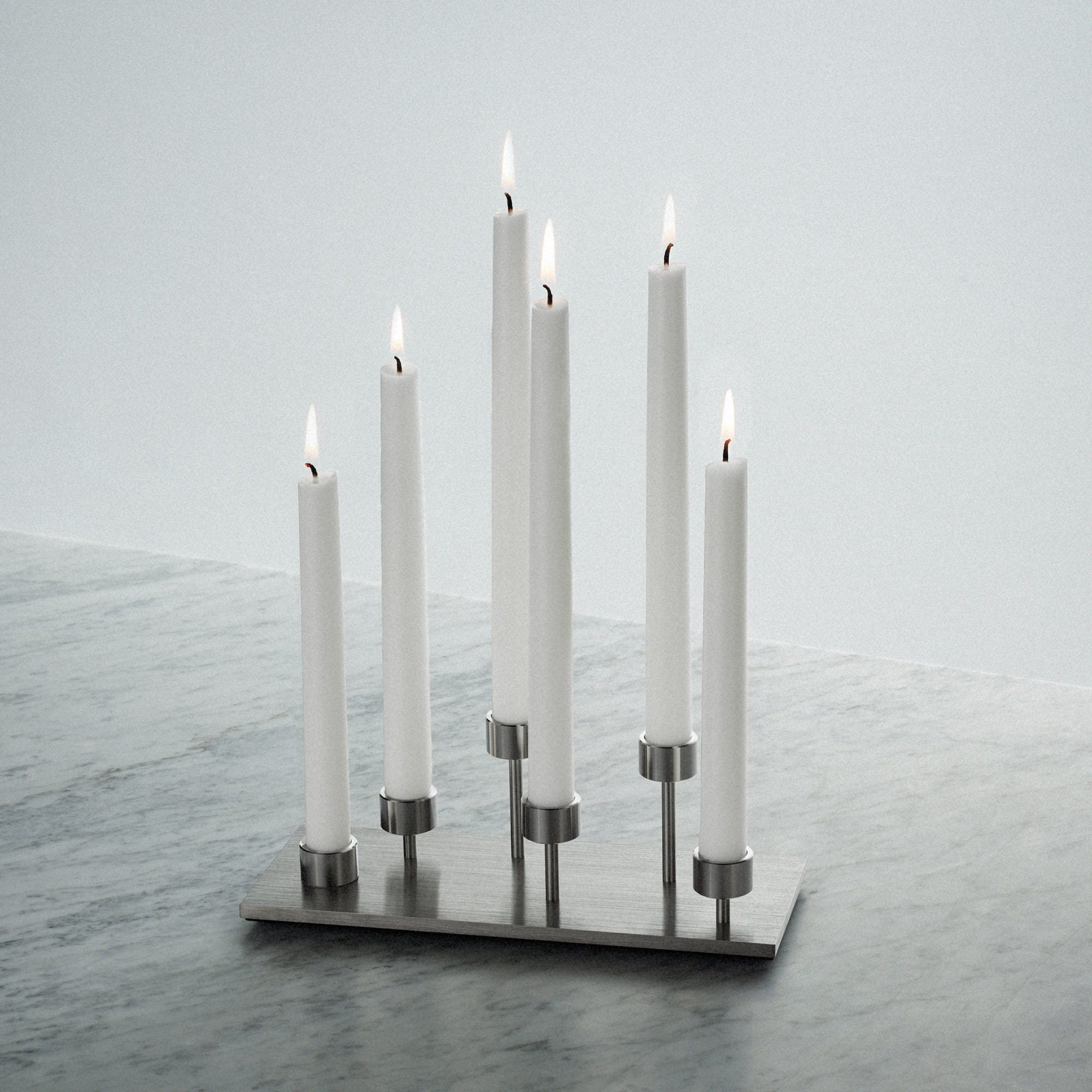 Maskinbearbetad ljusstake med 6 armar, stål, silver