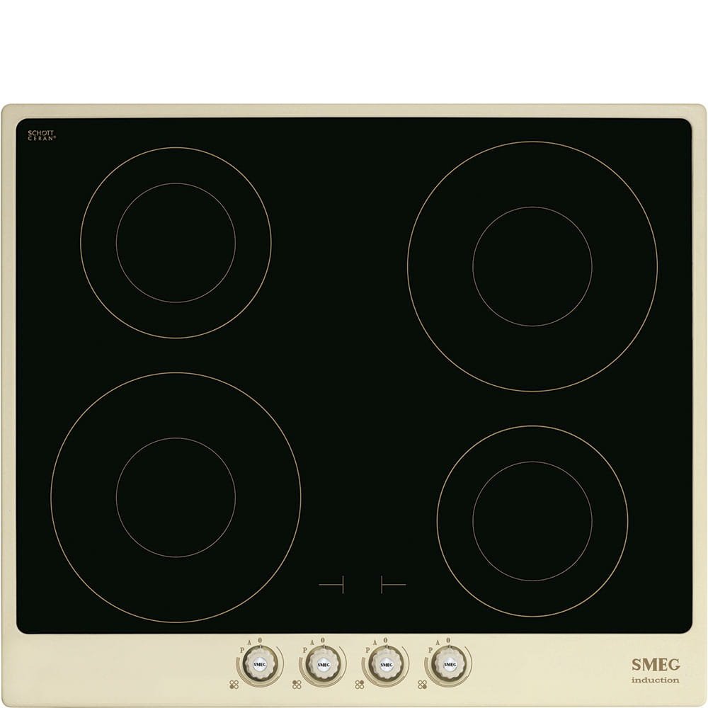 Induktionshäll 60 Cortina SI764POM 4 värmezoner Beige + Svart Glas (beige knoppar, mässingsbrickor)