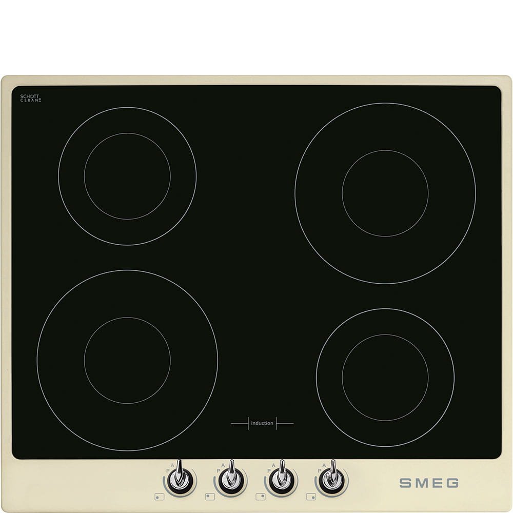 Induktionshäll 60 Victoria SI964PM 4 värmezoner Beige ram + Svart glas (kromknoppar)