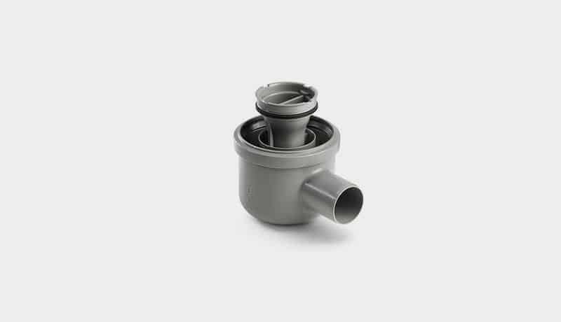Hörnavloppsmodul med horisontellt utlopp 50 mm med avtagbar sifon