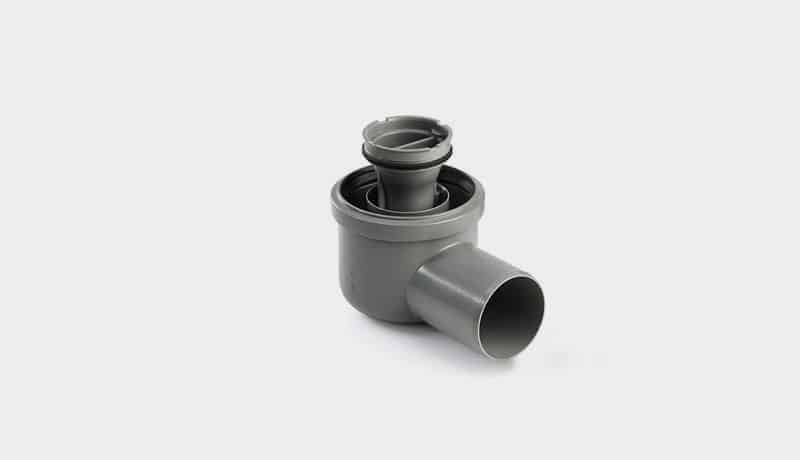 Hörnavloppsmodul med horisontellt utlopp 75 mm med avtagbar sifon