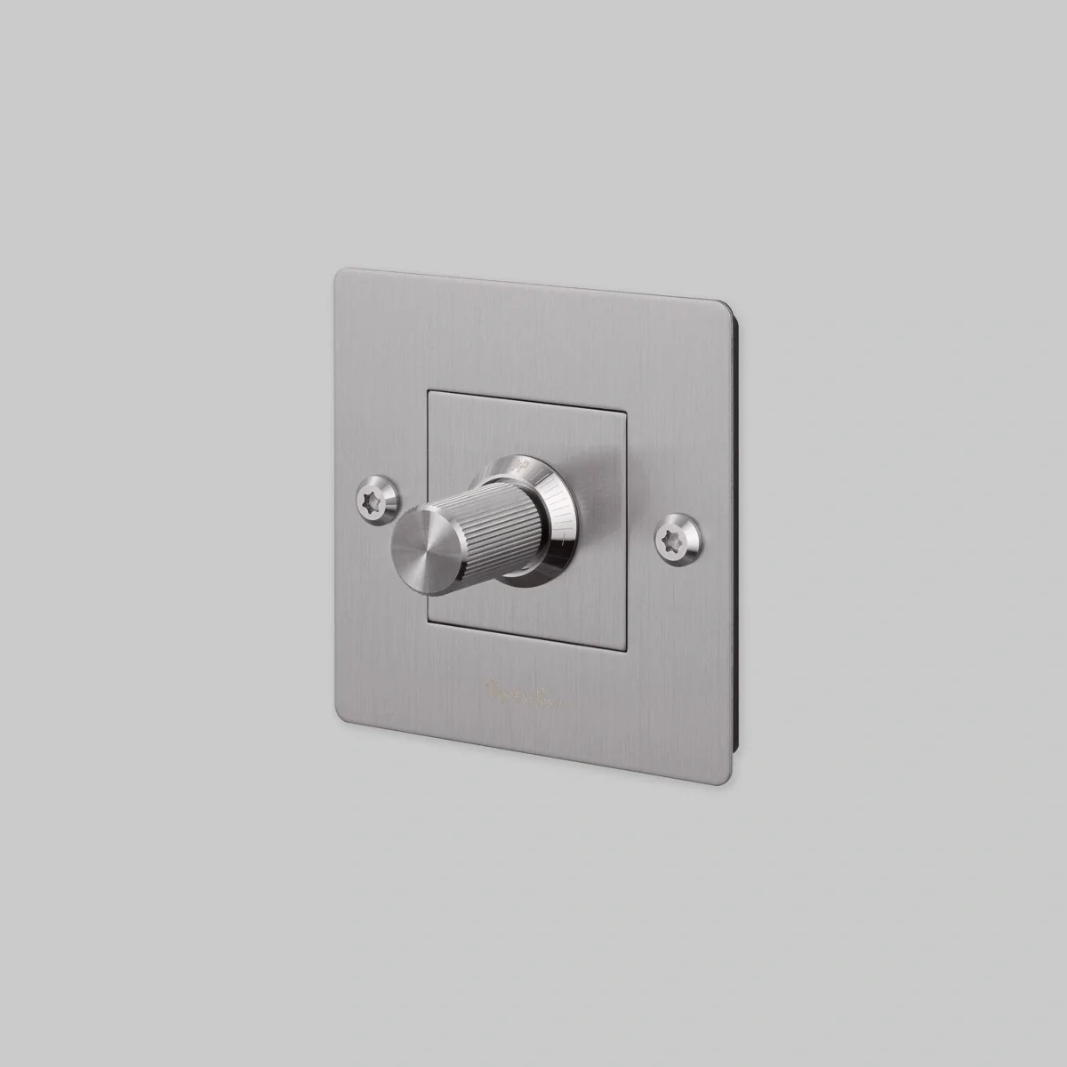 Dimmer med strömbrytare med logotyp LED Linjär 1G 250W Stål Silver Europeisk Standard