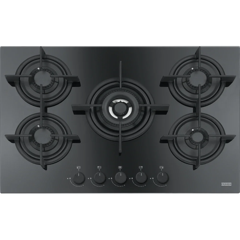 Plaque de cuisson à gaz Mythos FHCR 755, 5 brûleurs, verre noir
