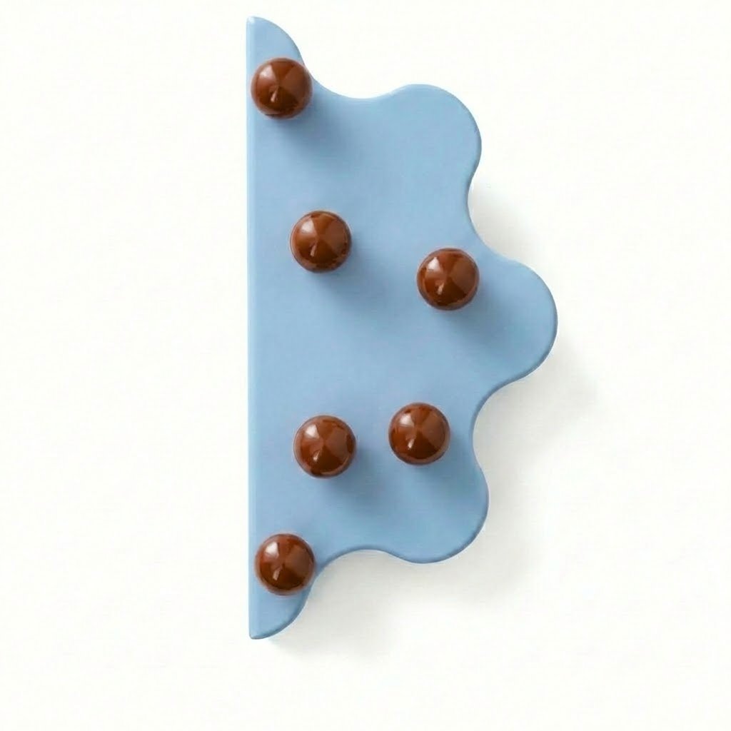 Puxador para móveis Mare 200 com borda azul de aço e bolinhas marrons