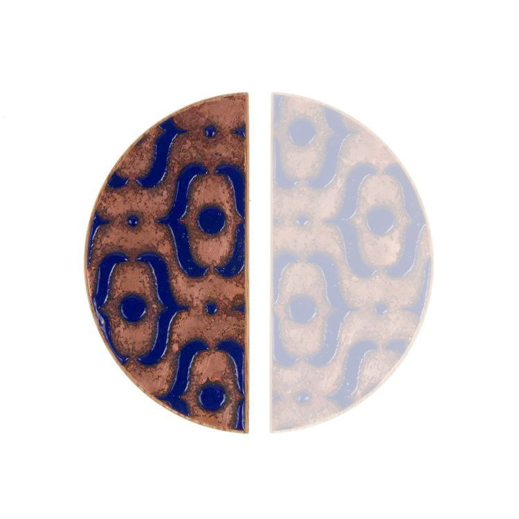 Möbelhandtag Mönster I 100 Koppar Emaljerad Ultramarin med Ekträ Hårdolja Färglös Halvmatt