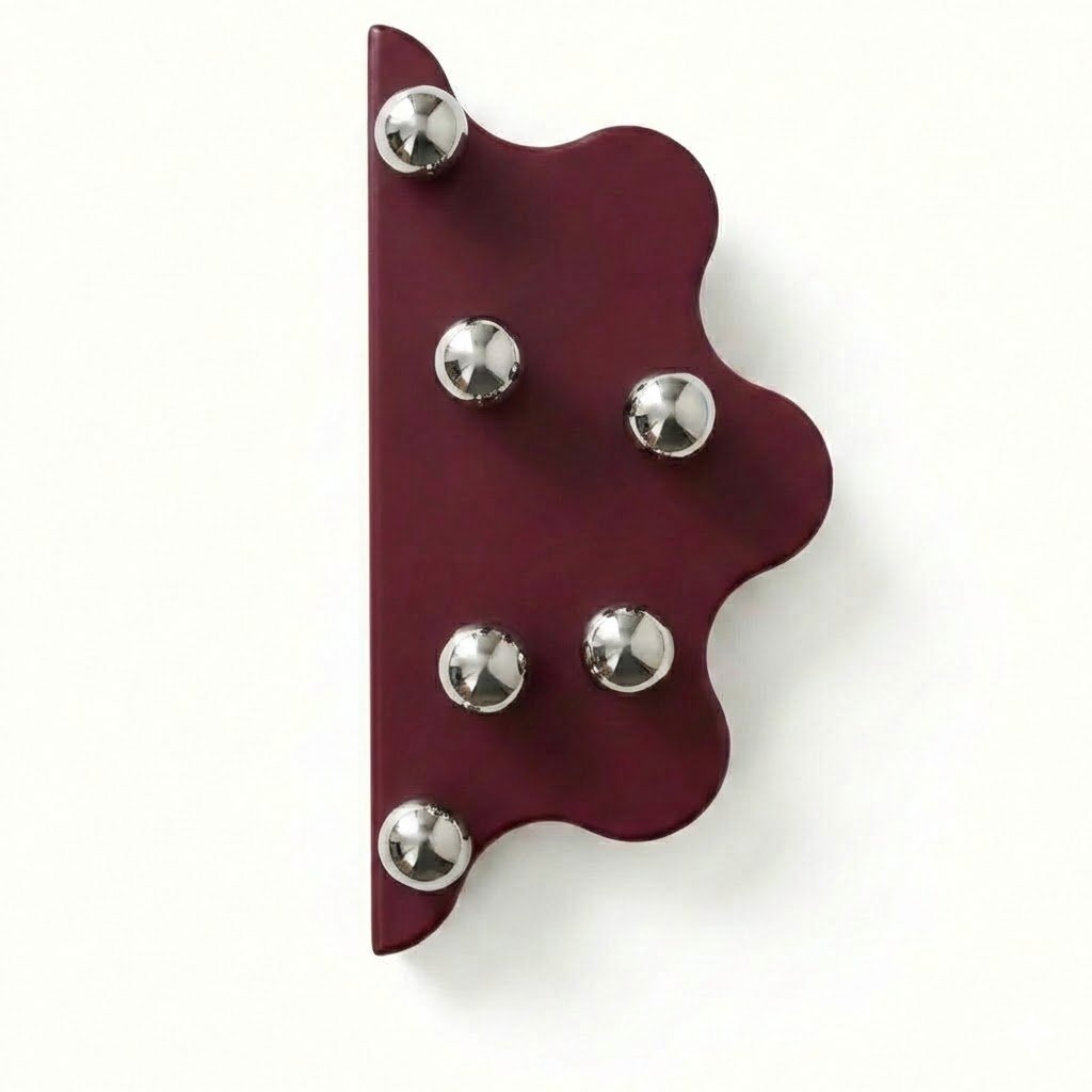 Puxador para móveis Mare 200 Steel com borda marrom e bolinhas prateadas escovadas